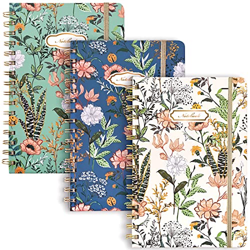 EOOUT 3 Pack Journals for Women, 3 Spring Floral Designs, 6"x 8.5", Hardcover Spiral Notebook, 160 Pages College Ruled, for School Office Home Gifts