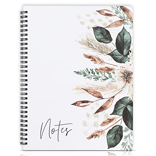 Aesthetic Spiral Notebook Journal For Women - Cute Dried Floral 10.5" x 8.5" College Ruled Notebook With Large Pockets And Lined Pages - Perfect to Stay Organized and Boost Productivity at Work or School