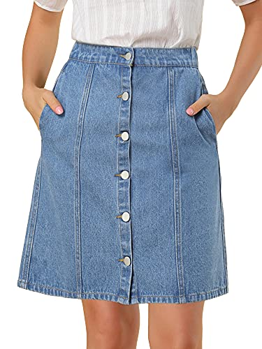 Allegra K Women's Denim Skirts Short Button Down Jeans Skirt Medium Light Blue