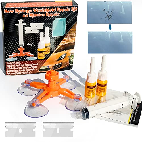 KMOOL Windshield Repair Kit, Glass Repair Fluid Windshield Crack Repair Kit with Pressure Syringes,2 Pcs Car Windshield Chip Repair Kit Glass Repair Kit Quick - Car Windshield Repair kit