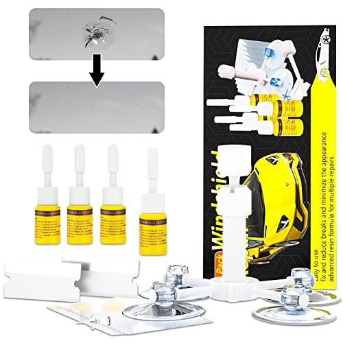 Windshield Crack Repair Kit, Car Windshield Repair Kit, Efficient Windshield Chip Repair Kit with 4 Bottles Fluid of Resin, Windshield Crack Repair for Chips, Cracks, Star-Shaped Crack