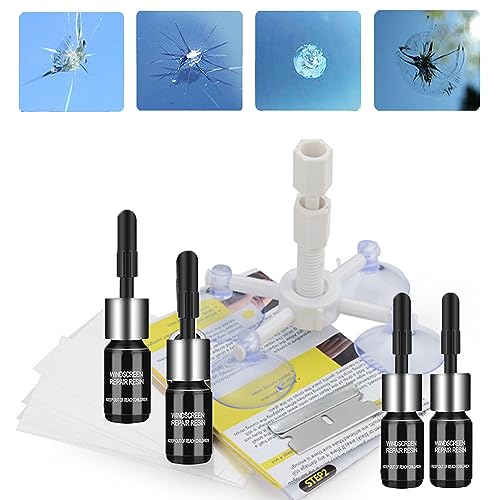 Windshield Repair Kit, 4 PCS Windshield Crack Repair Kit, Windshield Repair Kit for Chips and Cracks, Windshield Chip Repair Kit Quick Fix for Chips, Cracks, Star-Shaped Crack