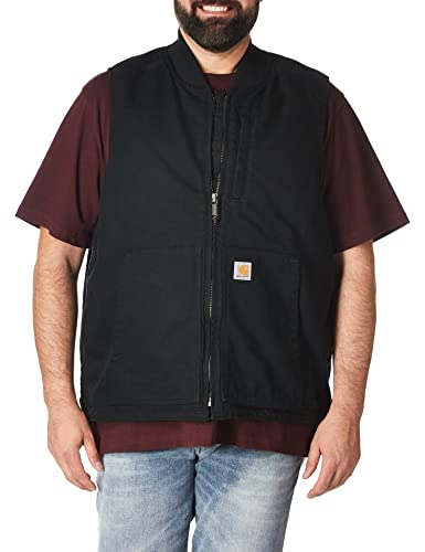 Carhartt mens Loose Fit Washed Duck Insulated Rib Collar Vest Work Utility Outerwear, Black, XX-Large US