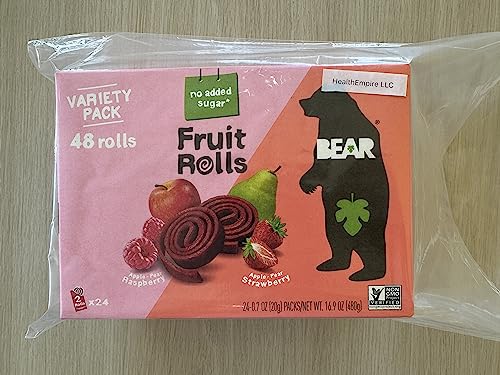 Bear Fruit Rolls Strawberry & Raspberry Variety Pack 48 rolls