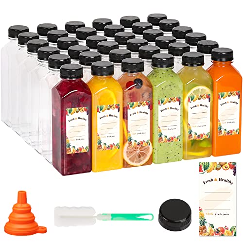 Moretoes 128pcs 16oz Empty Plastic Juice Bottles with Caps, Bulk Clear Beverage Containers for Juicing Drinking Milkshake Tea and Other Beverages