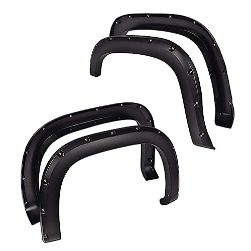 CHEDA Fender Flares, Compatible with 2007-2013 Chevy GMC Sierra 1500,Pocket Rivet Smooth Offroad Style Front+Rear, Smooth Wheel Cover