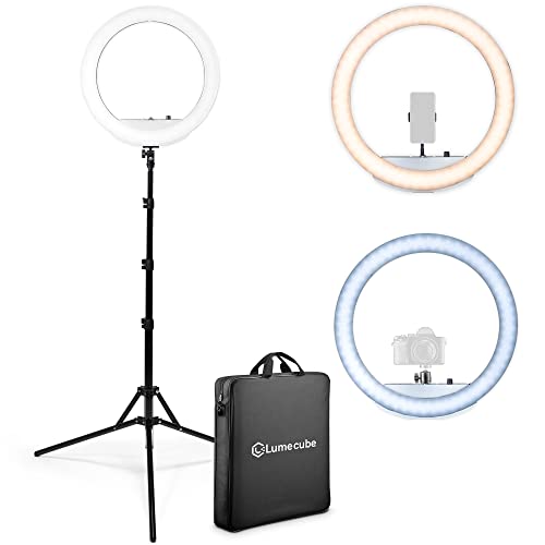 Lume Cube Cordless LED Ring Light for Smartphones and Cameras |18 Circle Light with Stand and Phone Holder | Portable Ring Light + 6.5 ft Tripod Stand w/Mount | Also Includes Batteries & Carry Case