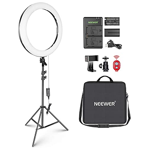 NEEWER 20" LED Ring Light Kit for Makeup YouTube TikTok Video Blogger Salon, Adjustable Color Temperature with Battery/DC Power Option, USB Battery Charger, AC Adapter, Phone Clamp and Stand