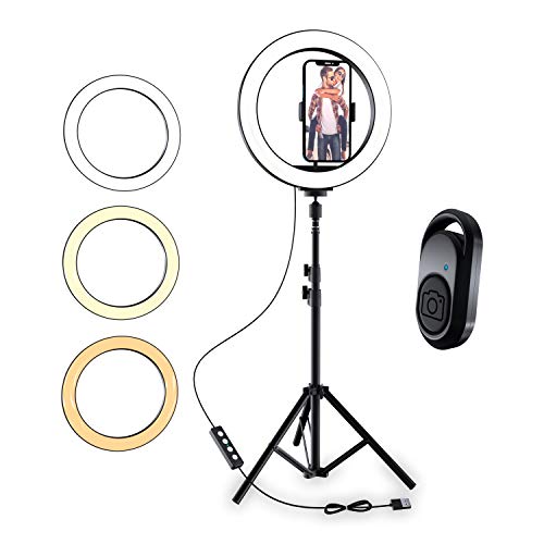 TALK WORKS 10" Selfie Ring Light Compatible w/iPhone 13/13 Pro/13 Pro Max/14/14 Plus/14 Pro/14 Pro Max - Halo LED Circle Phone Holder Tripod Stand for Tiktok, Live Stream, Video Recording (Black)