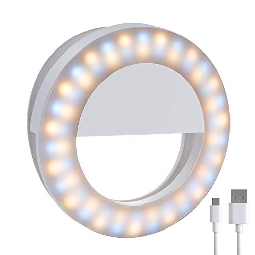 Meifigno Upgraded Selfie Ring Light[3 Light Modes] [Rechargeable] with Double Row 60 LED Lights, 4-Level Clips On Mini Small Circle Light Compatible with iPhone 15 14 13 12 11 Pro Max 7 8 iPad Laptop