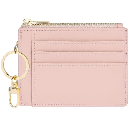 Sodsay Card Case Slim Front Pocket Wallet for Women Credit Card Holder with Keychain(Smooth Pink Champagne)