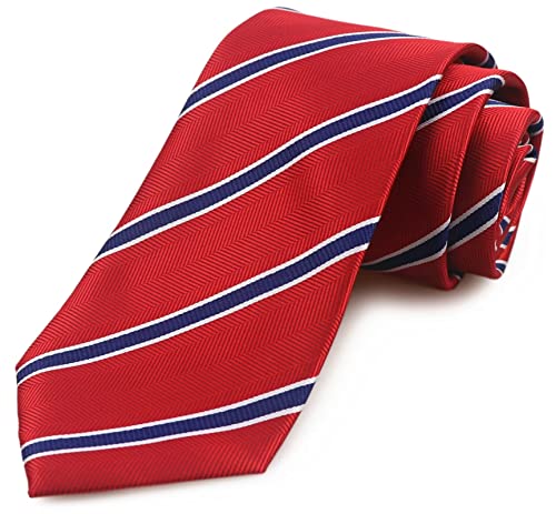 Men Repp Red and Blue Slim Tie Narrow Striped Woven Patriotic Office Business Matching Neckties