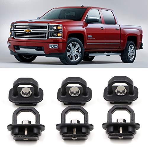 Bull Ring 6-Pack Truck Bed Tie Down for 2007-2018 Chevy Silverdo/Sierra, 2015-2018 Colorado/Canyon, Truck Bed Cargo Hooks, Truck Bed Side Wall Anchors