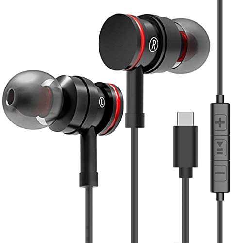 USB C Earbuds Headphones Bass Stereo Earphones with Microphone in Ear Earbud Headphone Bass with Mic and Volume Control USB Type C Compatible with Google Pixel 2/XL, Xiaomi, Huawei and More