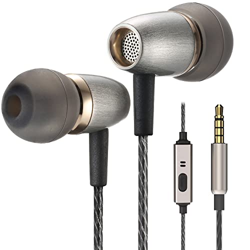 Betron in-Ear Headphones with Microphone - Extra S/M/L Noise Isolating Earbud Tips, Carry Case, Tangle-Free Cable, Wired 3.5mm Connection