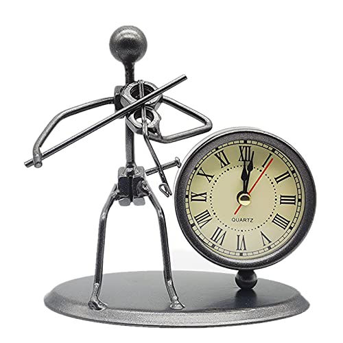 Music Sitting Clock, Old-Fashioned Handmade Small Desk Clock, Battery-Powered, Suitable for The Office, Bedroom, Desktop, a Gift for Music Lovers (Violin)