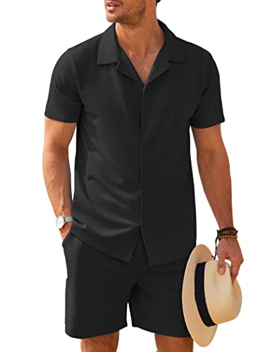 COOFANDY Mens Two Piece Outfits Sets Casual Button Down Short Sleeve Shirt and Shorts