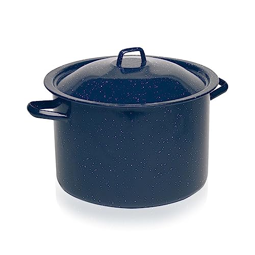 IMUSA USA Blue 6-Quart Speckled Enamel Stock Pot with Lid