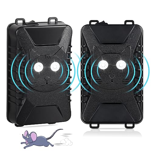 2 Pack Ultrasonic Rodent Repellent for Car Engines Under Hood Animal Repeller Battery Powered Rat Deterrent Mouse Blocker with LED Strobe Lights Car Truck RV Rodent Defense Vehicle Protection