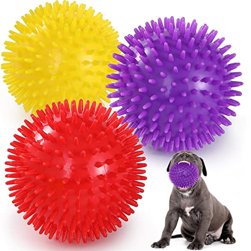 VITEVER 3 Colors 4.5 Heavy Duty Squeaky Dog Toy Balls for Medium Large Dogs, Dog Chew Toys for Teething, Spiky Dog Balls for Aggressive Chewers, Durable Dog Toys for Teeth Cleaning and Training