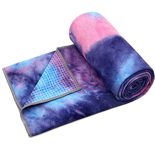 Eunzel Yoga Towel,Hot Yoga Mat Towel with Grip Dots Sweat Absorbent Non-Slip for Hot Yoga, Pilates and Workout 24" x72, Purple & Blue