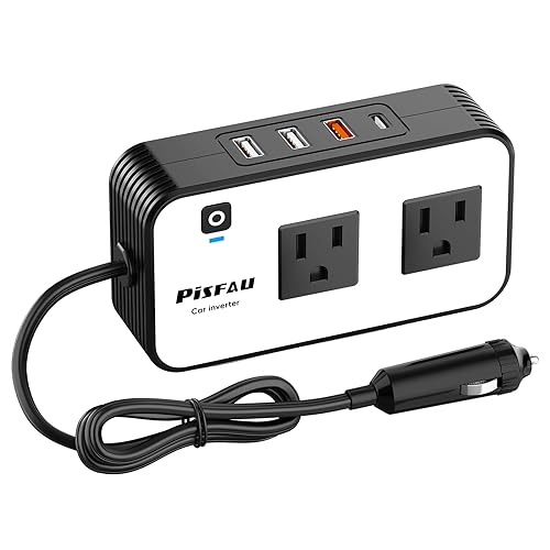 200W Car Power Inverter, PiSFAU DC 12V to 110V AC Car Plug Adapter Outlet with [20W USB-C] /USB-Fast Charger(18W) /Dual 2.4A USB/car Charger for Laptop