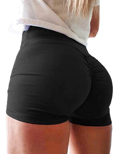 CFR Womens Athletic Shorts Sexy Scrunch Butt Lifting High Waist Workout Sport Compression Gym Fitness Summer Shorts Hot Pants B1-Black,L