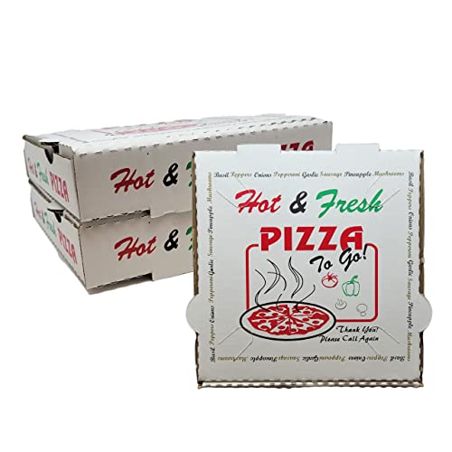 50 Pack Pizza Box 4 Color Print "Hot & Fresh" Pizza - Base Color White (12" x 12")