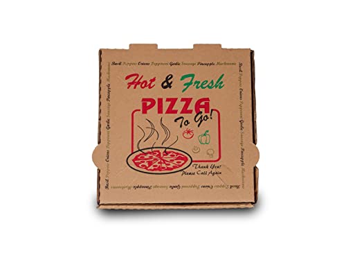 DHG PROFESSIONAL 50 Pack Pizza Box 4 Color Print Hot & Fresh Pizza Brown Color (12" x 12")