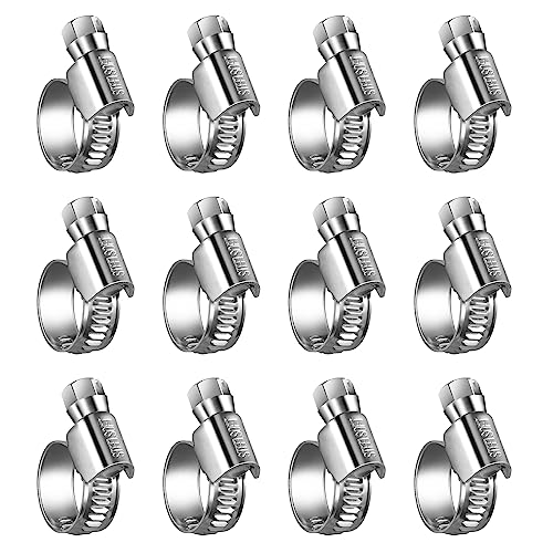 STEELSOFT Heavy Duty High Pressure 3/8 inch Hose Clamp Size#4, 3/8-5/8"Adjustable Worm Gear Drive Small Mini Hose Clamps Stainless Steel Tube Clamp for Fuel Injection Gas Line/Automotive, 12 Pack