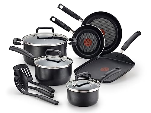 T-fal Signature Nonstick Cookware Set 12 Piece Oven Broiler Safe 350F Pots and Pans, Dishwasher Safe Black