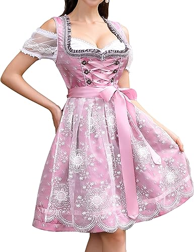 Clearlove Dirndl Dress Women Oktoberfest Costumes Authentic Dirndl Outfit Traditional Carnival 3 Pieces