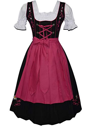 Edelweiss Creek Long 3-Pcs Black & Pink German Embroidered Oktoberfest Dirndl Dress 18