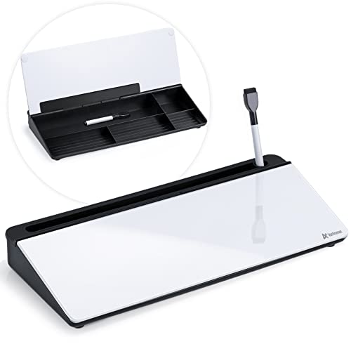 Varhomax Desktop Dry Erase Whiteboard Glass Board Black and White,Desktop White Board to-do List Memo Notepad for Home Office and School Accessories Supplies with Storage Caddy