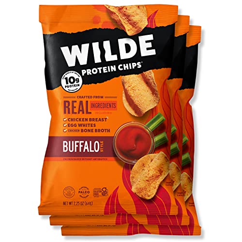 Buffalo Chicken Protein Chips by Wilde Chips, Thin and Crispy, High Protein, Keto Friendly, Made with Real Ingredients, 2.25oz Bag (3 Count)