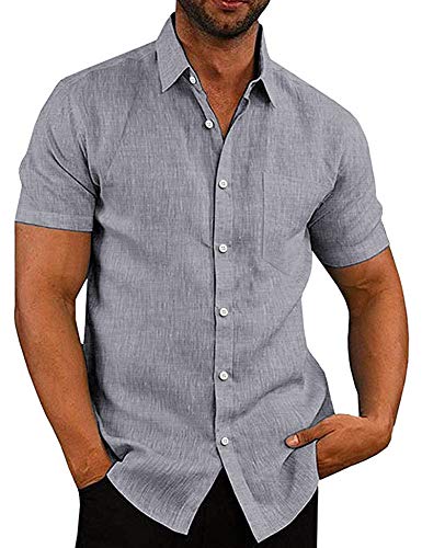 COOFANDY Mens Shirt Chambray Oxford Dress Business Work, Grey, X-Large, Short Sleeve