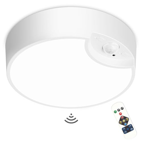 Battery Powered Motion Sensor Ceiling Light with Remote Wireless Ceiling Light Battery Operated Closet Lights Motion Sensored Battery Ceiling Light for Closets Shower Stair Shed Pantry Hallway Porch