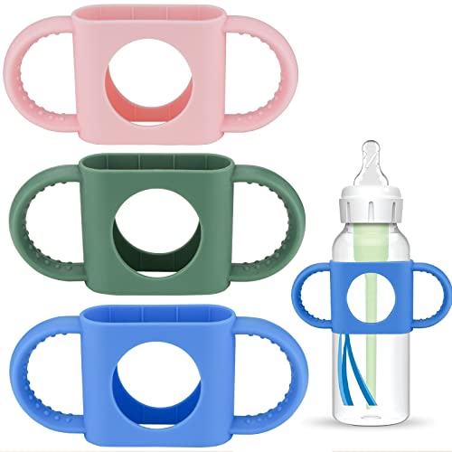 Bottle Handles for DR Brown Bottles, 3 Pack Baby Bottle Holder for DR Brown 8oz Narrow Bottles and Wide-Neck Bottles, Natural Food Grade Silicone, BPA Free, Dishwasher Safe, Baby Grasp Teaching