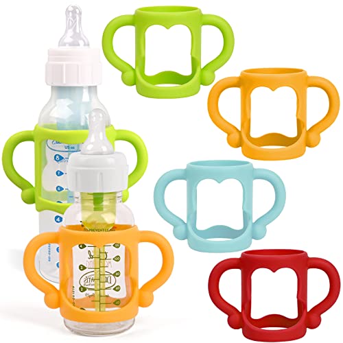 4 Pack Baby Bottle Handles, Silicone Bottle Handles for Dr Brown Narrow Baby Bottles, Baby Bottle Holder with Easy Grip Handles to Hold Their Own Bottle, BPA Free