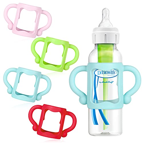 Bottle Handles for Dr Brown Narrow Baby Bottles, Baby Bottle Holder with Easy Grip Handles to Hold Their Own Bottle,Help Baby Transition from Bottle to Cup,BPA-Free Soft Silicone,Pack of 4