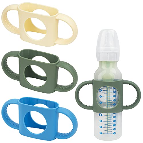 3 Pack Bottle Handles Compatible with Dr Brown Narrow Baby Bottles and Wide-Neck Bottles Non-Slip Easy Grip Handles - BPA-Free Food Grade Silicone Dishwasher Safe - Milk White, Green, Blue