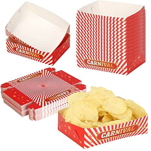 Axyi 50 Pack Party Paper Food Trays Party Paper Food Serving Trays Party Favors Party Decorations Paper Boats Party Paper Nacho Trays Hot Dog Trays (Carnival Print Style)