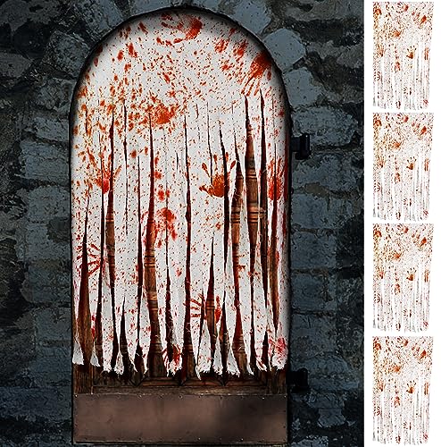 Watayo 4 Pcs Halloween Door Curtain Decorations - 65 x 39 Inch Bloody Handprint Doorway Curtain - Scary Creepy Curtain Cloth for Halloween Party Haunted House Decoration