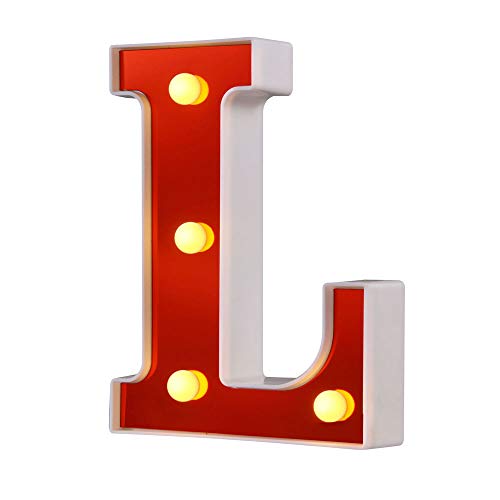 Samapet L LED Marquee Letter Lights 26 Alphabet Red Pleasent Indoor Bright Night Lights Sign for Wedding Birthday Party Battery Powered Christmas Night Light Lamp Home Bar Decoration