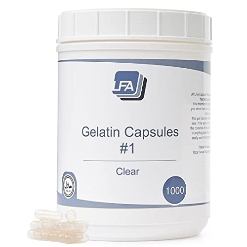 Capsules Size 1 - Clear Gelatin - 1000 Count - Pill Capsules Empty Fits Capsule Filling Machine Tray - Joined Beef Gel Caps Easy Snap for DIY Powder Supplement Pills - Certified Halal