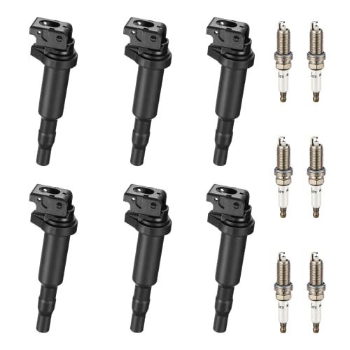 BDFHYK Ignition Coil Pack and Double Iridium Platinum Spark Plugs Compatible with BMW 328i xDrive 528i X3 525i 530i 325i 325xi 330i 330xi X3 Z4 X5 3.0L 2.5L L6 0221504470 12120032137 UF592, Sets of 6