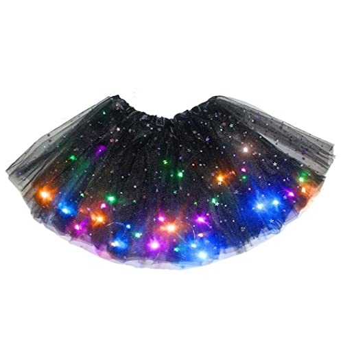 REETAN Ballet Tutu Skirt Tulle Elastic Dance Skirts Rainbow Tutu Skirt Fashion Performance Costume for Women and Girls(Black with Star)