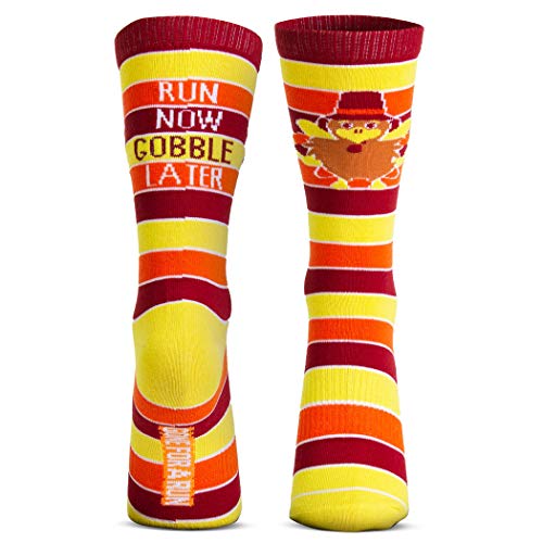 Gone For a Run Run Now Gobble Later | Running Woven Mid Calf Socks Thanksgiving Socks | Large