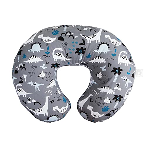Boppy Nursing Pillow Original Support, Gray Dinosaurs, Ergonomic Nursing Essentials for Bottle and Breastfeeding, Firm Hypoallergenic Fiber Fill, with Removable Nursing Pillow Cover, Machine Washable