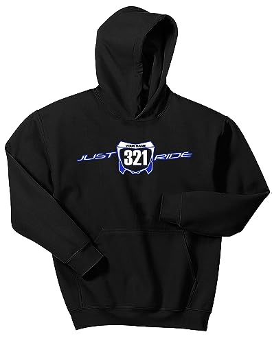 Just Ride Motocross Number Plate Custom Personalized Hoodie Sweat Shirt CR (LARGE, BRIGHT BLUE/WHITE-WHITE #'S)